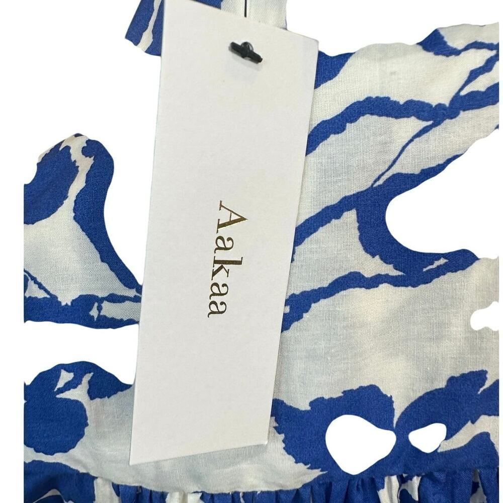 NWT Aakaa Anthropologie Small Side Cutout Blue White Maxi Artsy Festive Dress - Picture 6 of 16